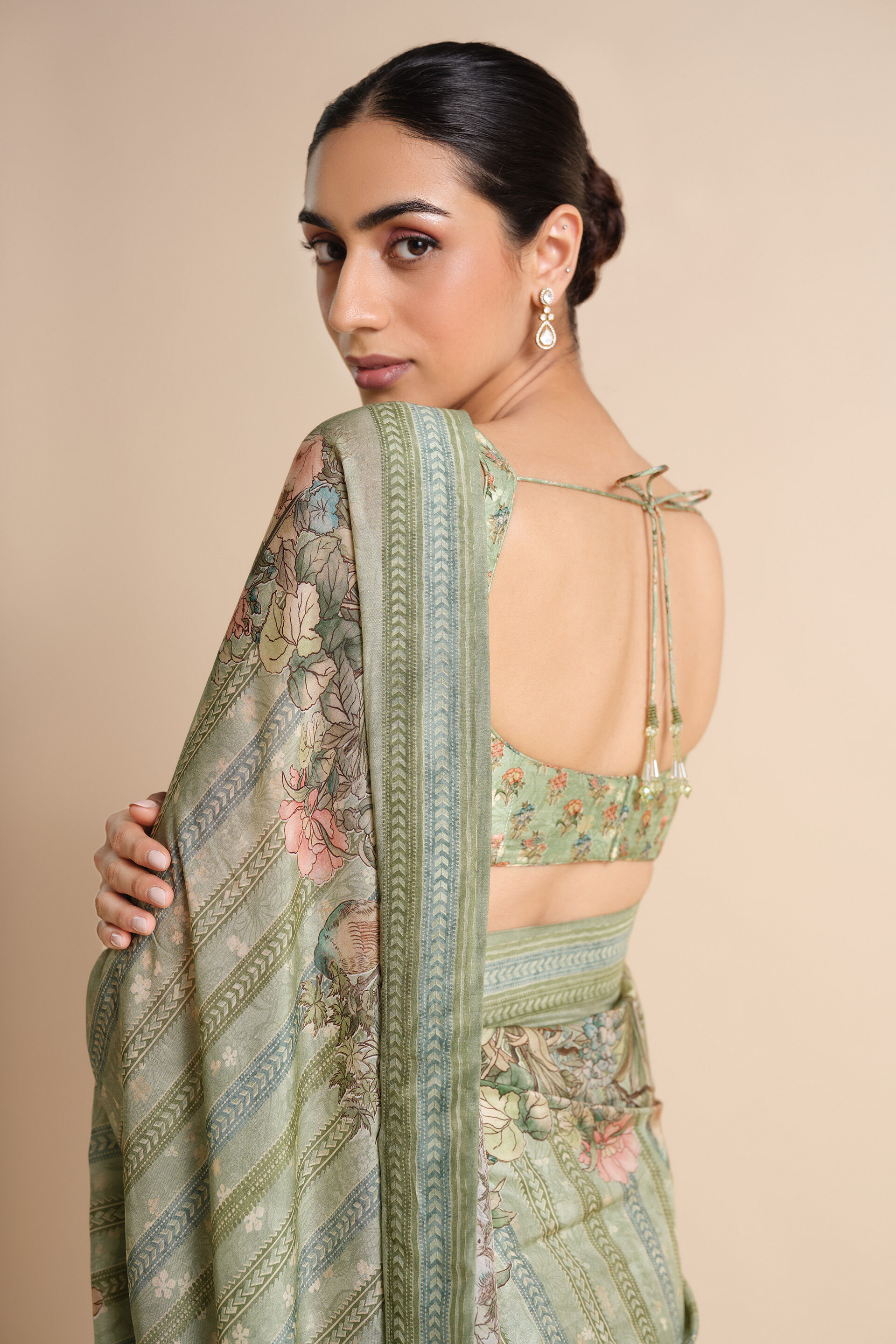 Avonlea Printed Saree - Sage, Sage, image 8